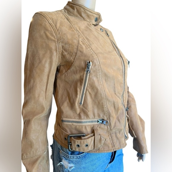 Free People We The Free Womens Fenix Vegan Leather Moto Jacket Camel Brown XS - Picture 4 of 13